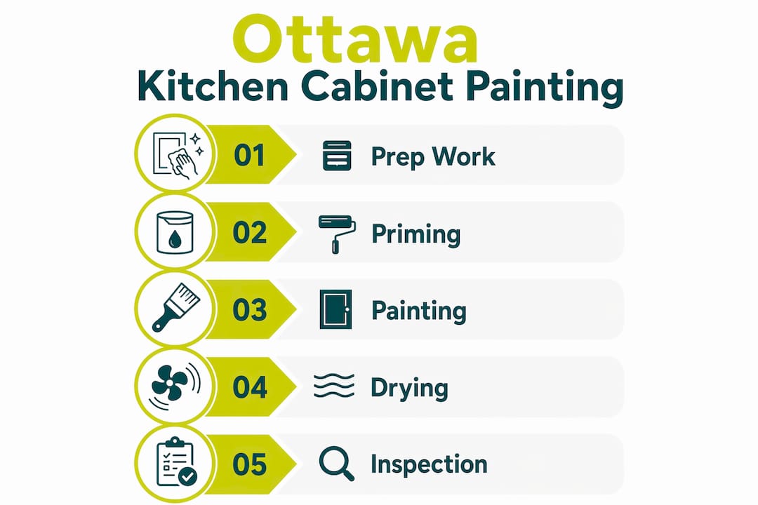 Infographic showing key steps in Ottawa kitchen cabinet painting process