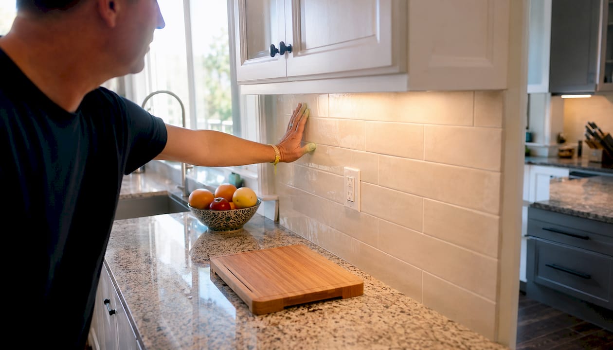 Kitchen fixed elements: countertop, backsplash, flooring