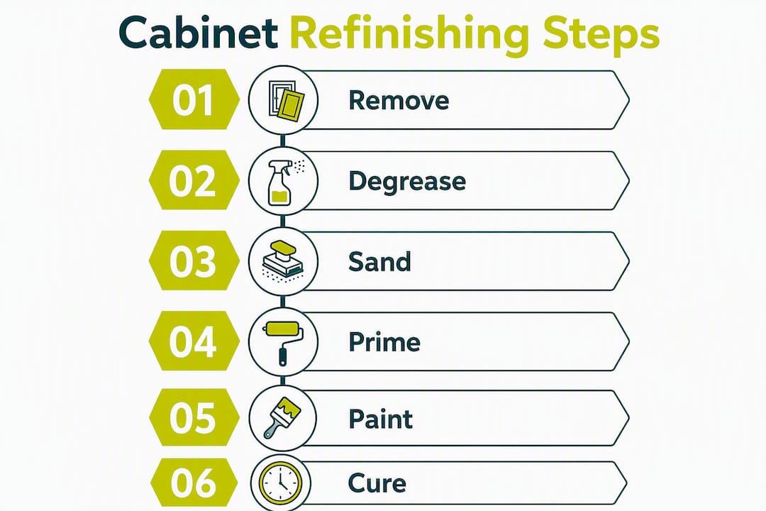 Infographic showing cabinet refinishing steps