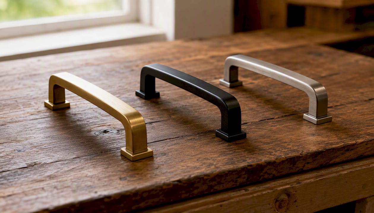 Variety of cabinet hardware finishes close-up