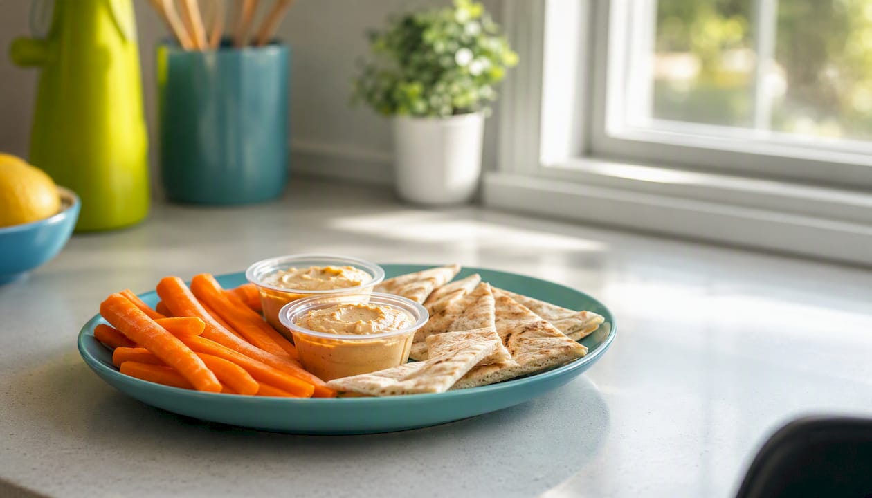 Balanced snack plate with fruit, cheese, crackers