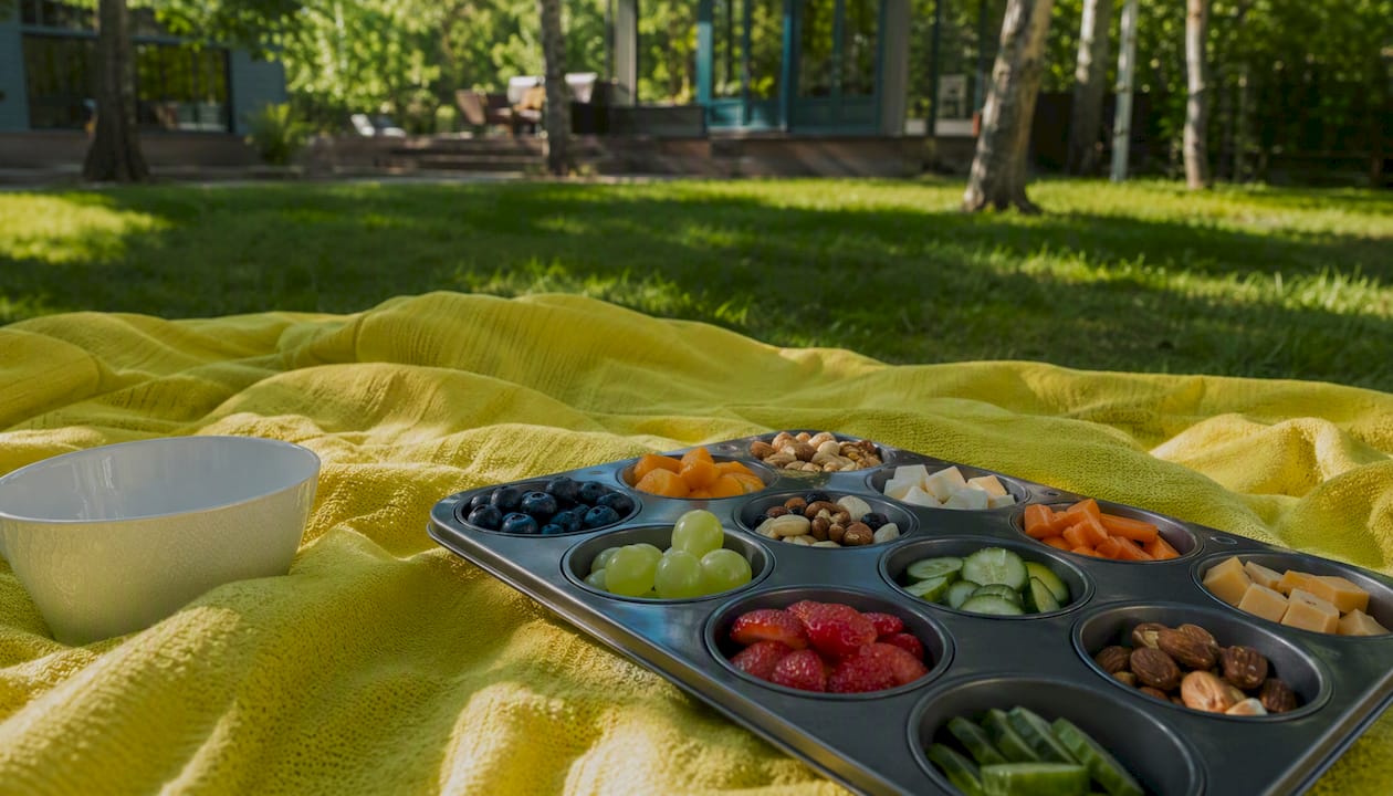 Muffin tin with healthy kid snacks