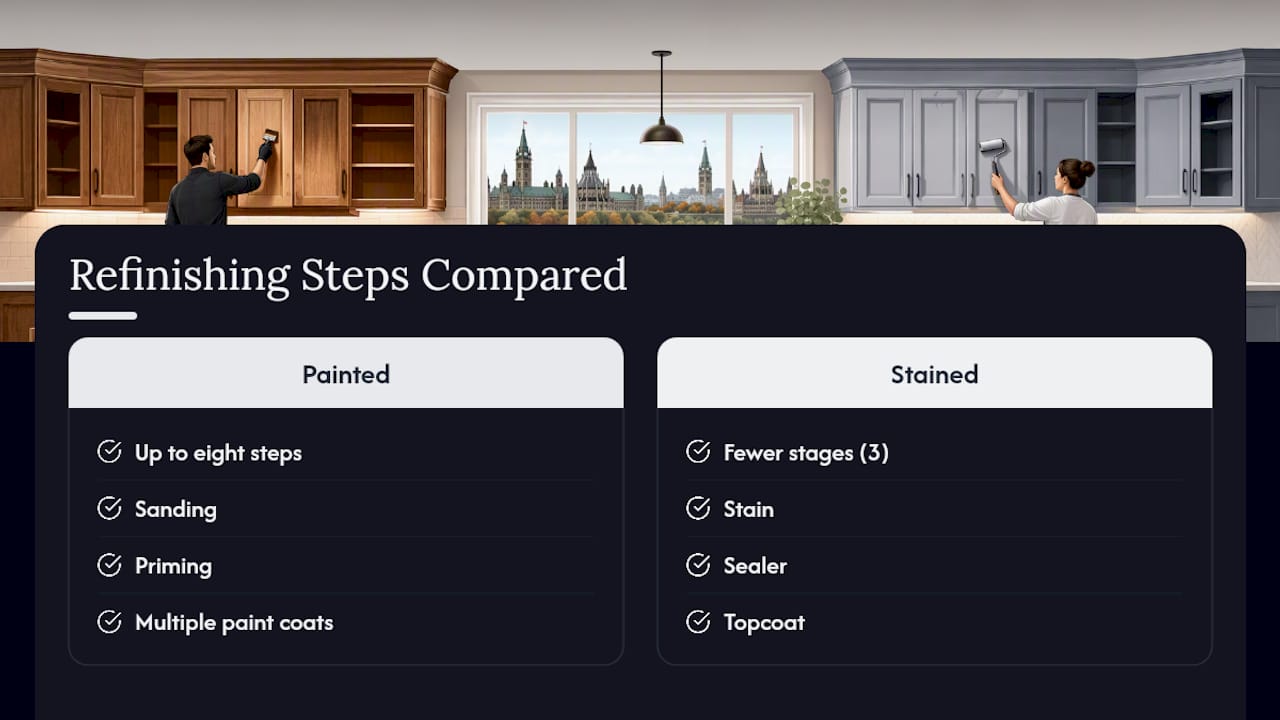 Comparison of paint and stain refinishing steps