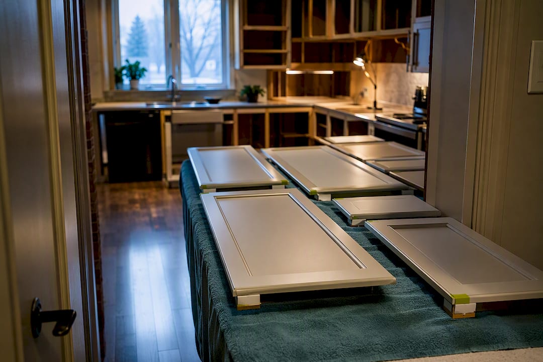 Ottawa kitchen cabinet refinishing in progress