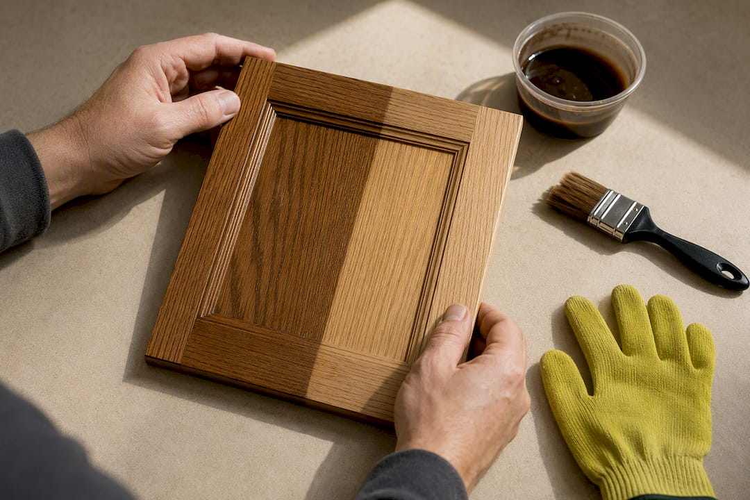 Oak sample showing stain and topcoat