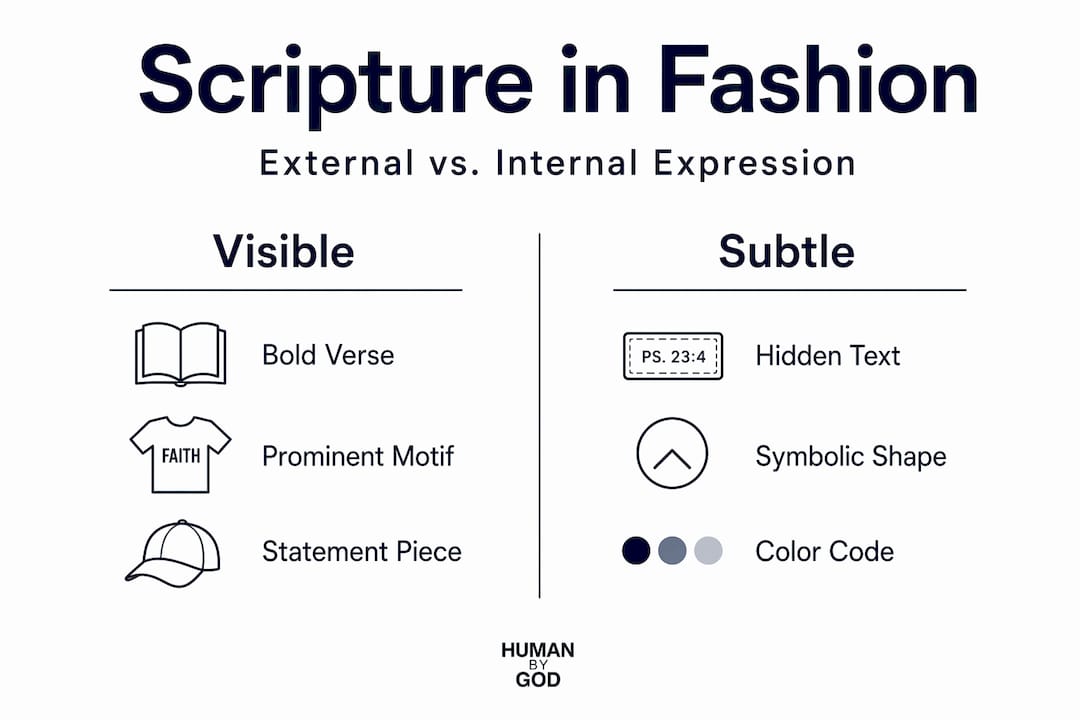 Infographic comparing visible and subtle scripture design strategies