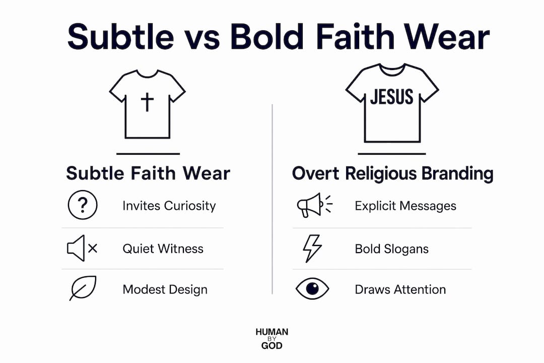 Comparison infographic of subtle vs bold faith wear