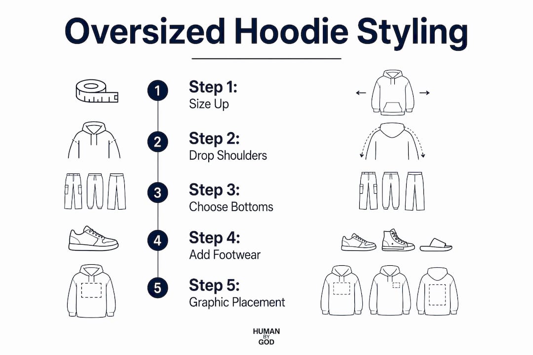 Infographic showing oversized hoodie styling steps