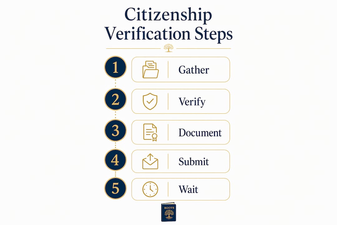 Infographic illustrating ancestral citizenship verification steps