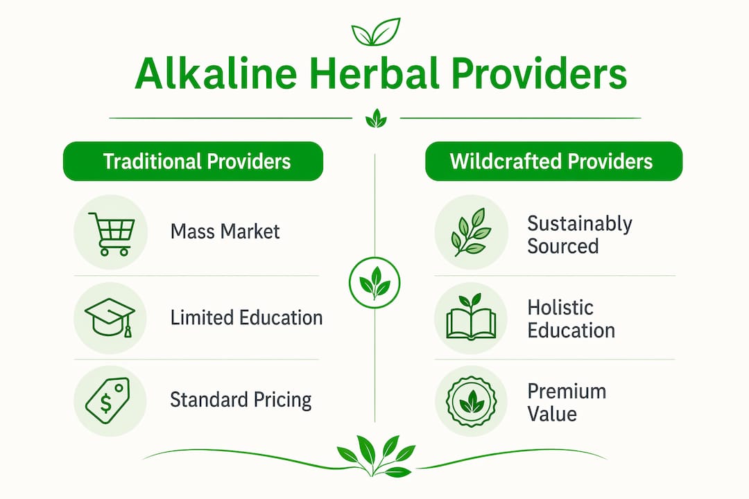 Infographic comparing alkaline herbal provider types