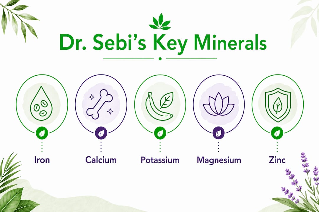 Infographic showing Dr. Sebi's key healing minerals