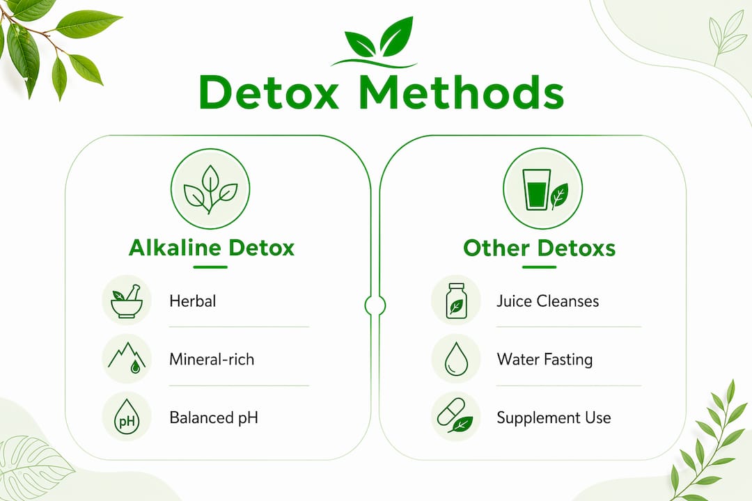 Infographic comparing alkaline detox with other detox methods