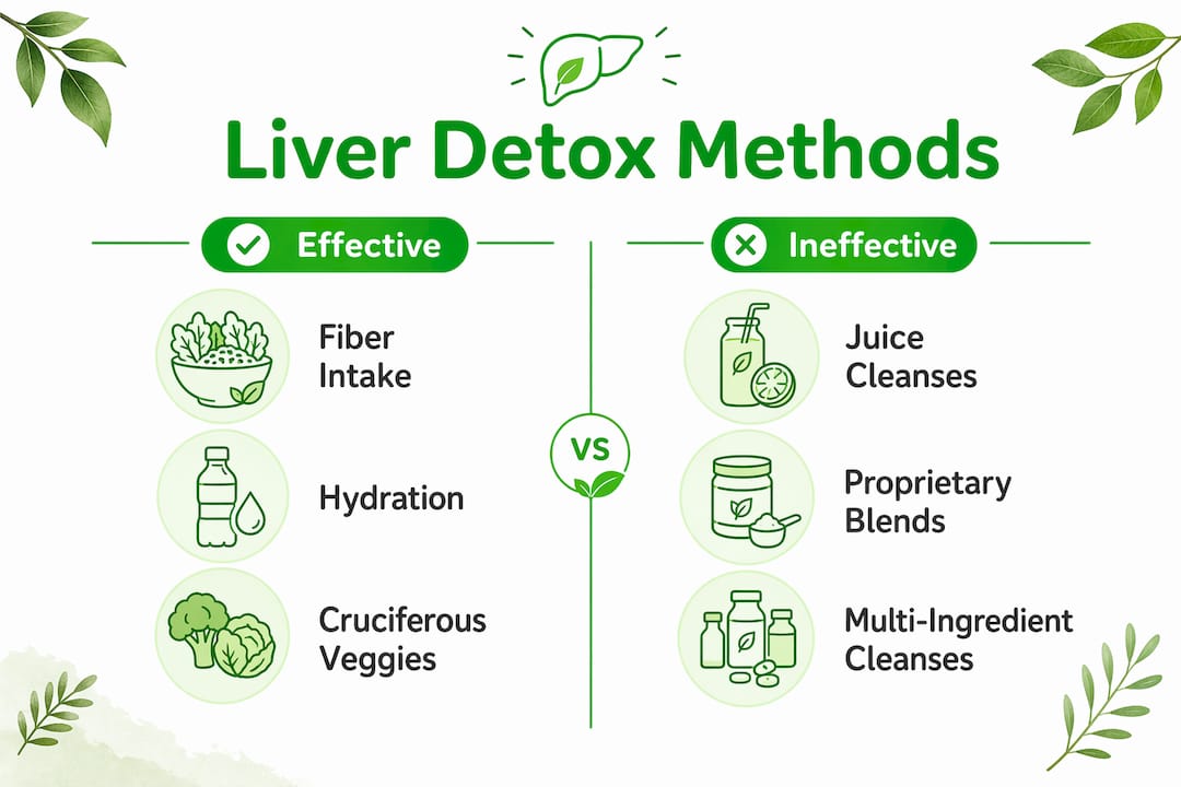 Infographic comparing effective and ineffective liver detox methods