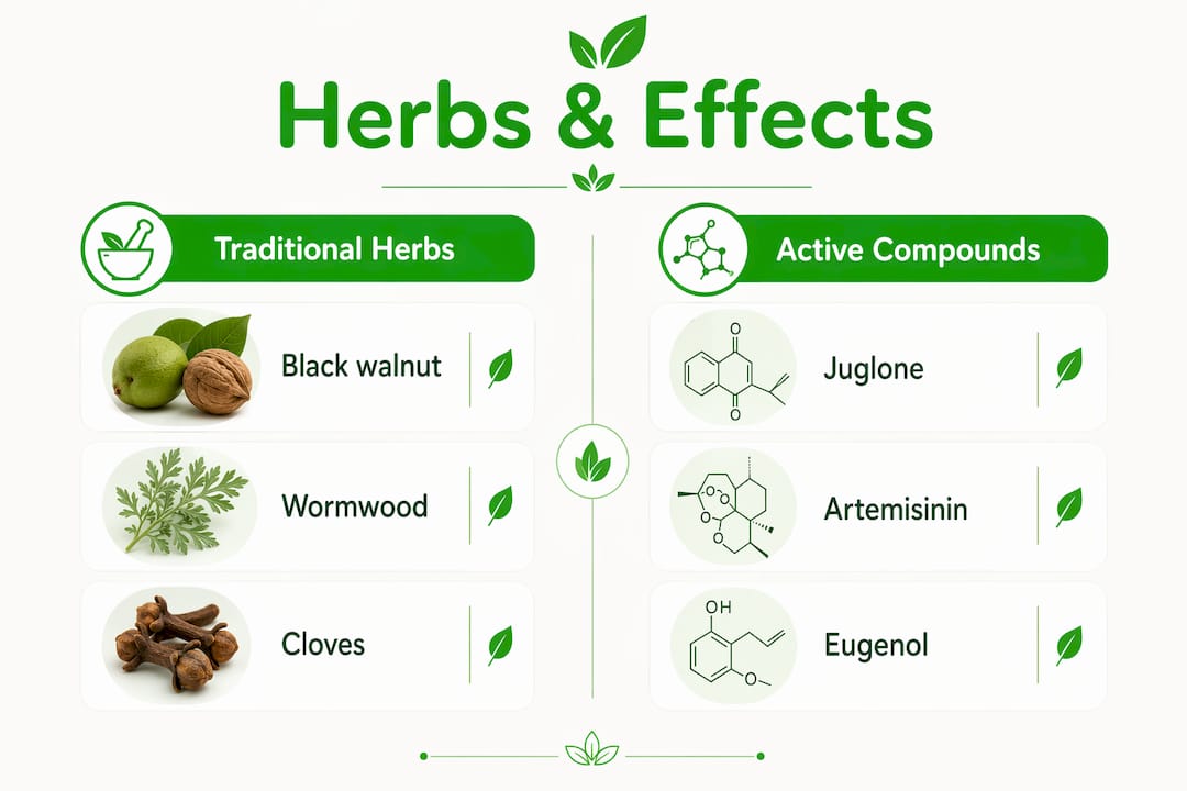Infographic comparing parasite cleanse herbs and compounds