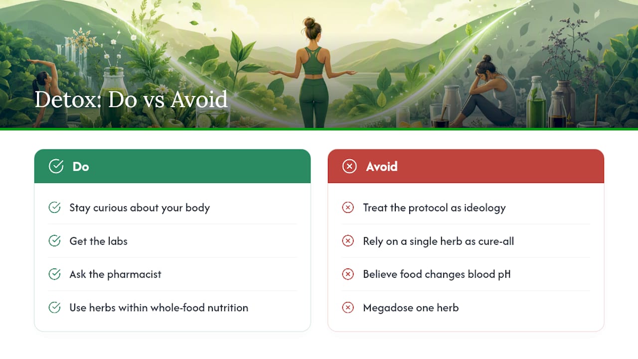 The gap between what detox promises and what actually matters — overview diagram