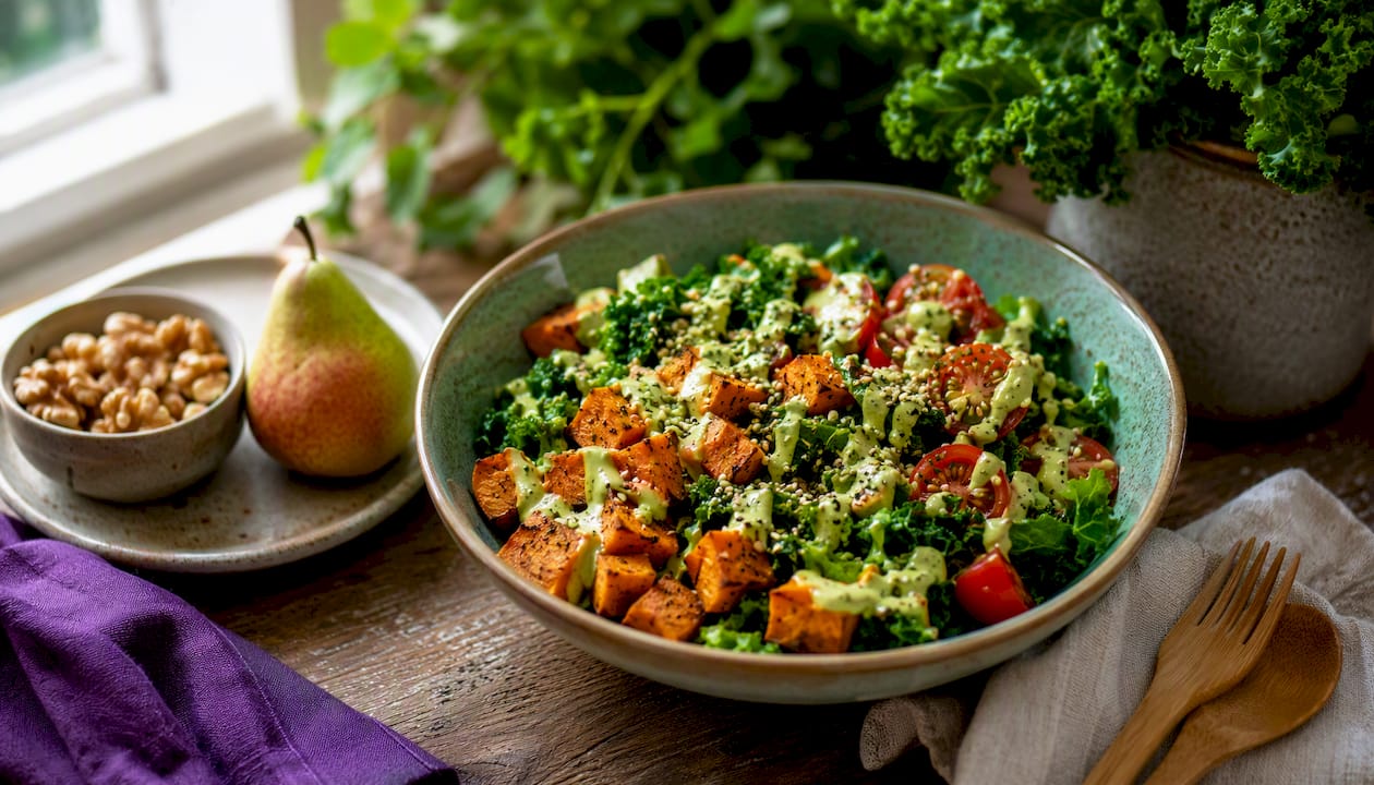 Alkaline plant-based salad with almonds and orange