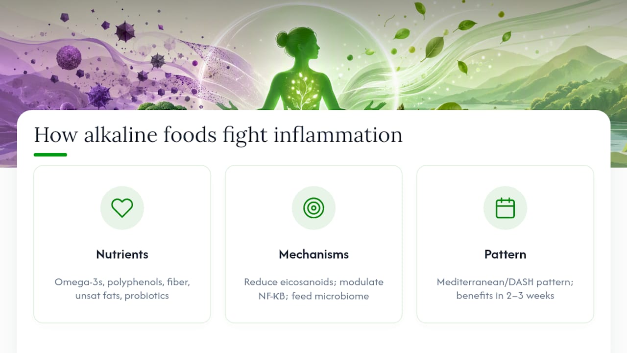What "alkaline-forming" actually means, and how these foods fight inflammation — overview diagram