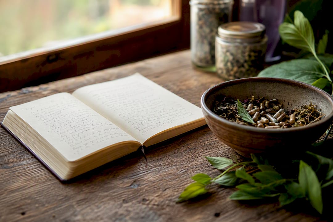 Herbal supplement logbook with capsules