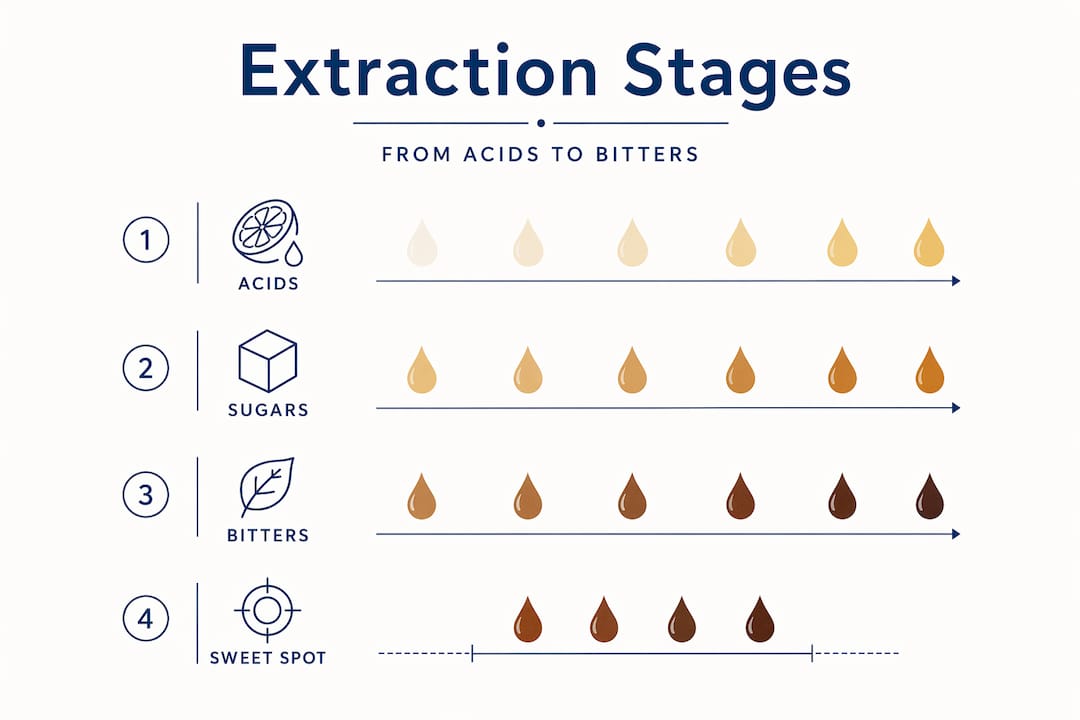 Infographic showing coffee extraction flavor stages