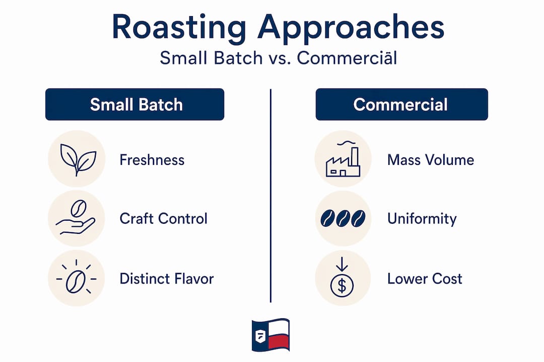 Infographic comparing small batch and commercial roasting