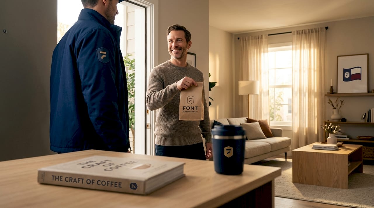 Man receiving fresh roasted coffee delivery at home