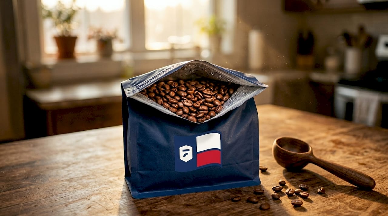Open bag coffee beans with condensation visible
