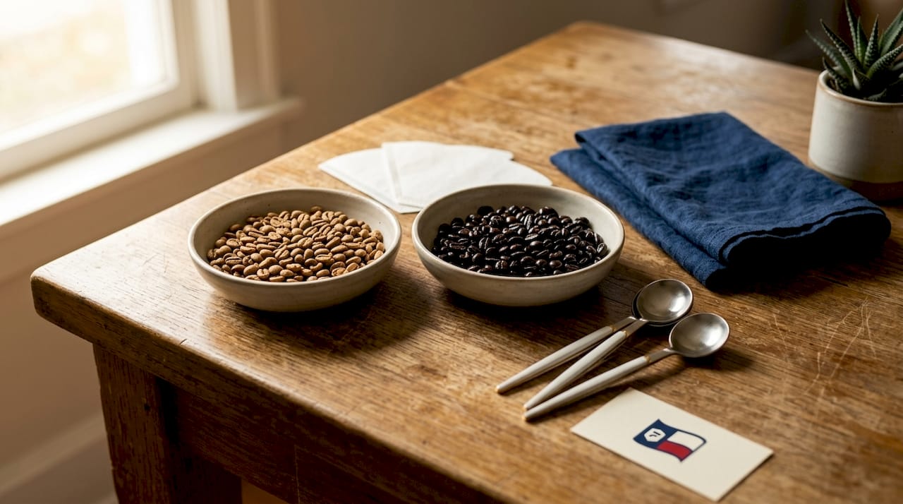 Light and dark roasted coffee beans comparison