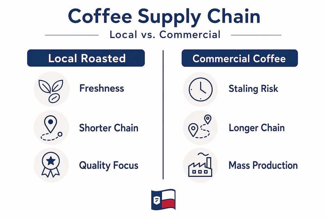 Infographic comparing local and commercial coffee supply