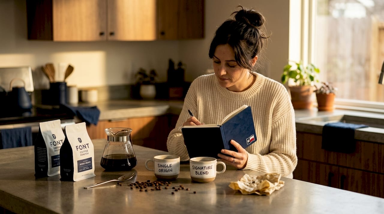 Woman sampling signature coffee blend
