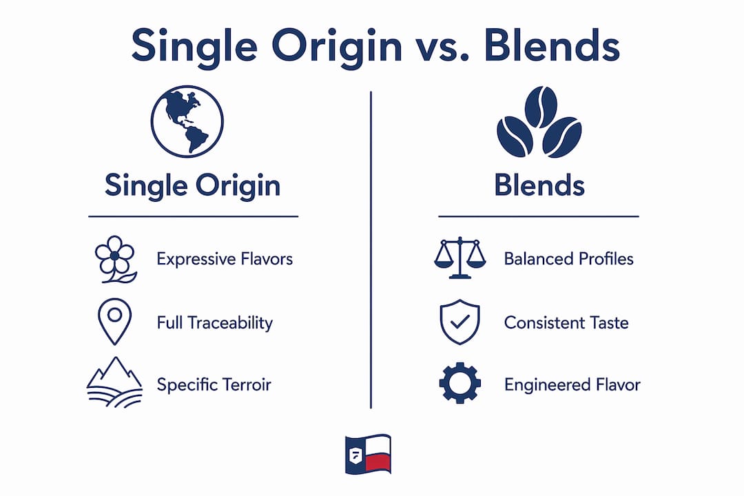 Infographic comparing single origin and blended coffees