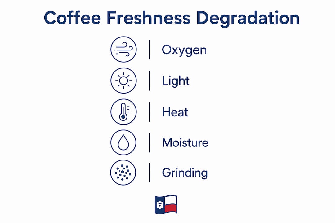 Infographic showing key factors causing coffee to lose freshness