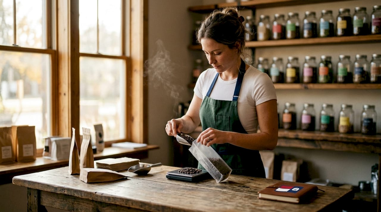 Coffee roaster filling packaging bags