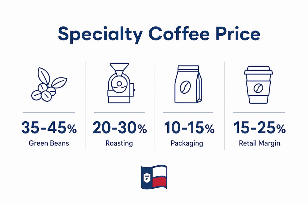 Infographic showing specialty coffee cost breakdown percentages