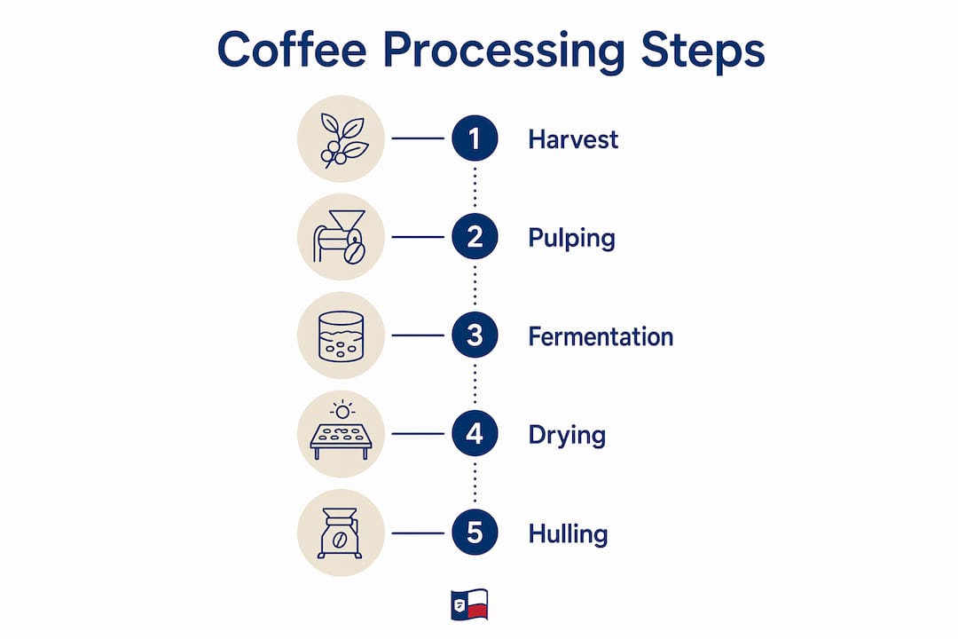 Infographic illustrating coffee processing steps