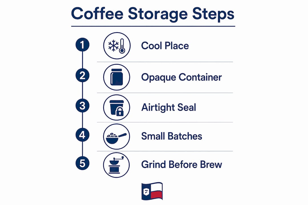 Infographic showing coffee storage best practice steps