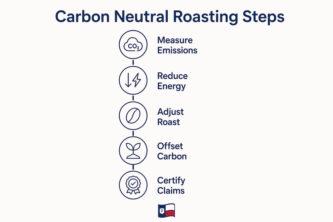 Infographic showing steps for carbon neutral coffee roasting