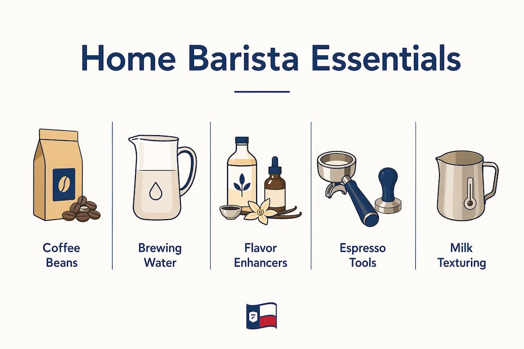 Infographic illustrating key home barista ingredient categories