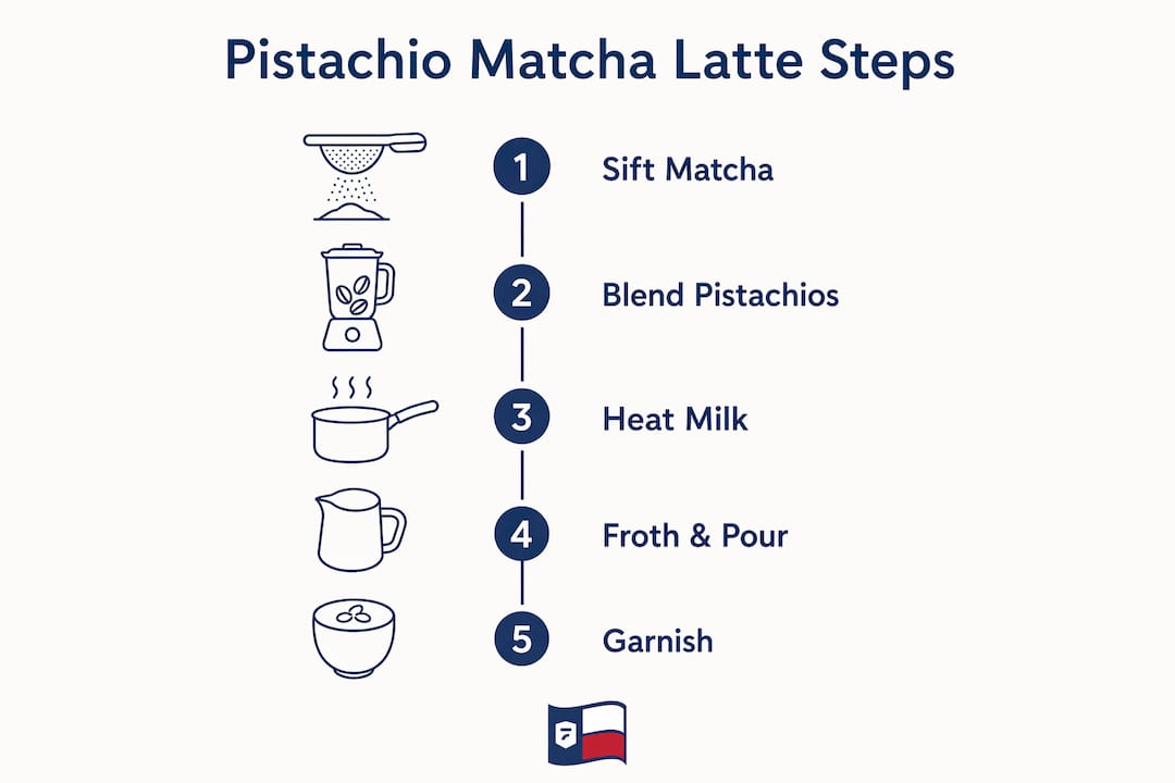 Step-by-step pistachio matcha latte infographic