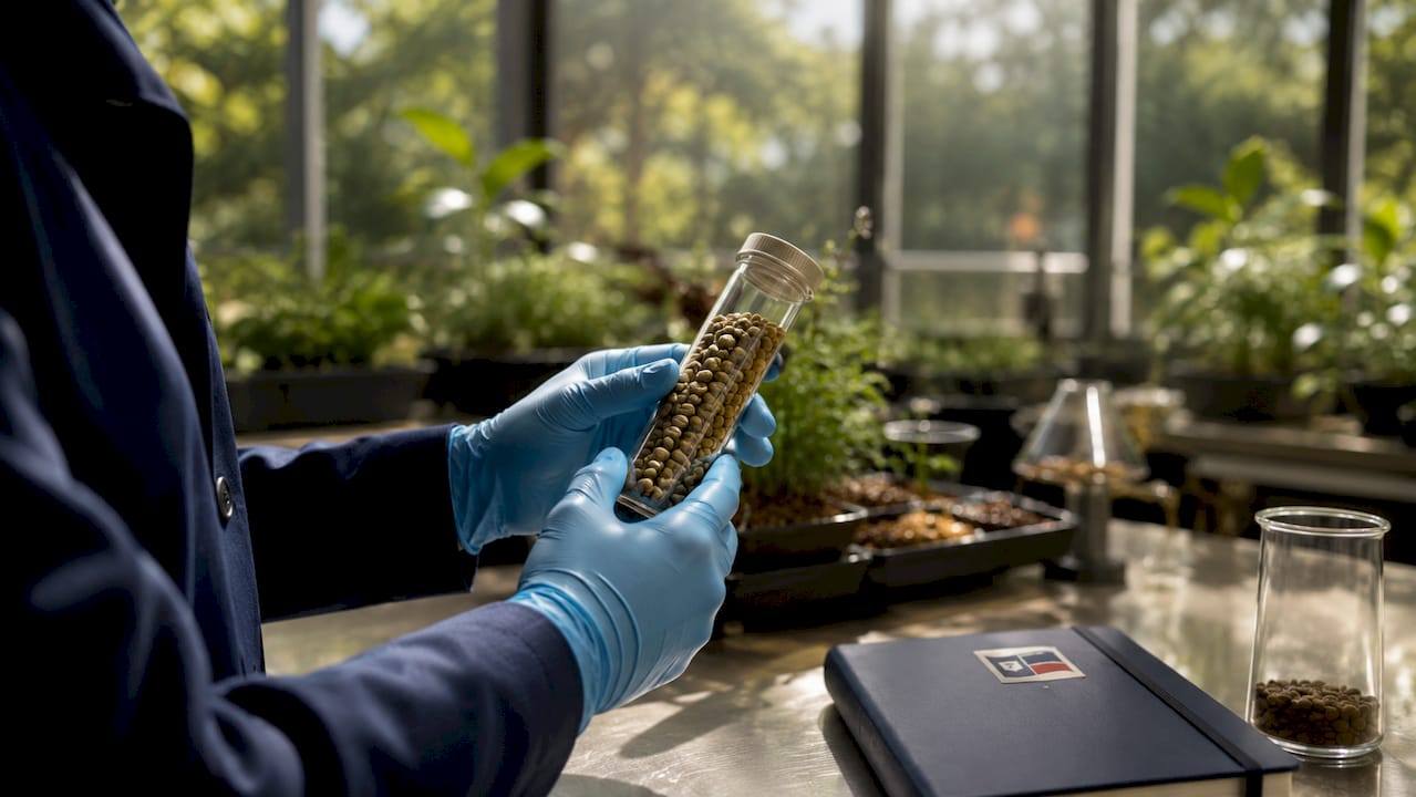 Scientist examining coffee bean chemistry in lab