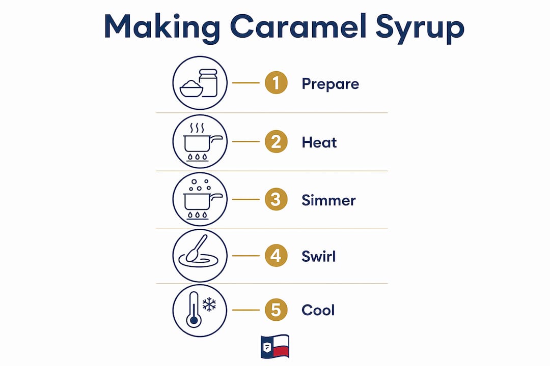 Infographic showing steps to make caramel syrup
