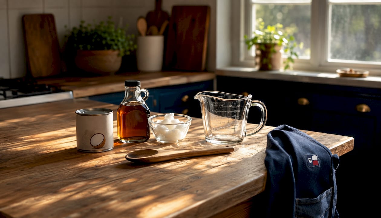 Ingredients arranged for dairy free caramel syrup