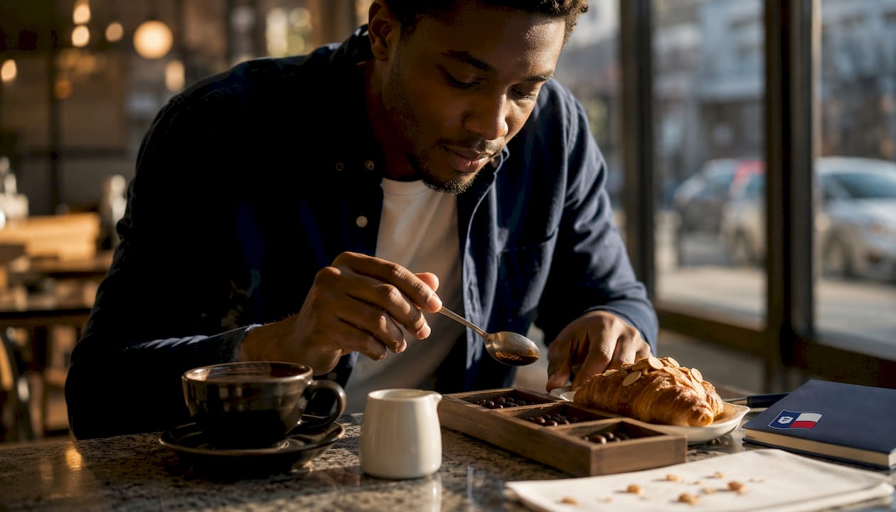 Man pairing coffee roast with pastry