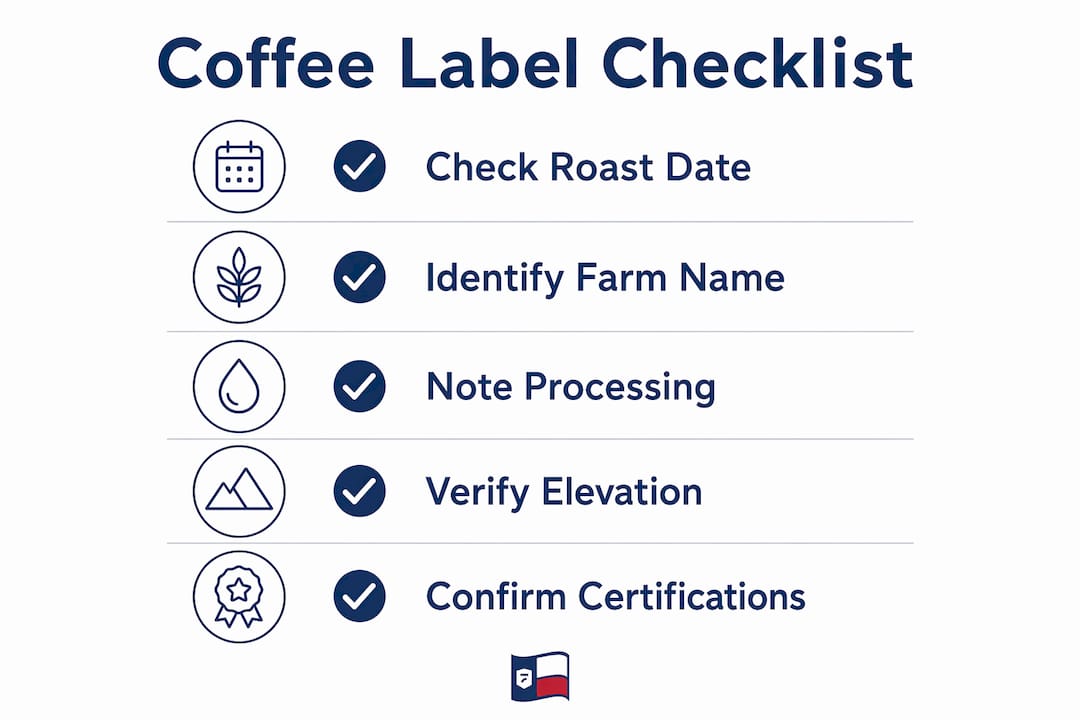 Infographic showing coffee label buying checklist