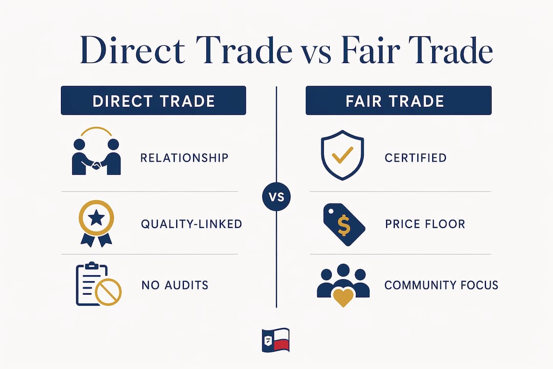 Infographic comparing direct trade and fair trade coffee