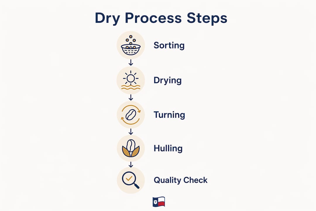 Infographic detailing dry process coffee steps