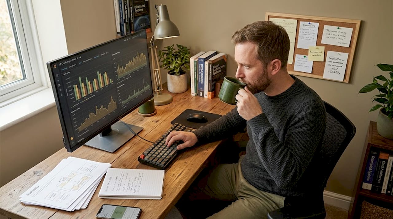 Engineer setting cloud autoscaling thresholds at desk