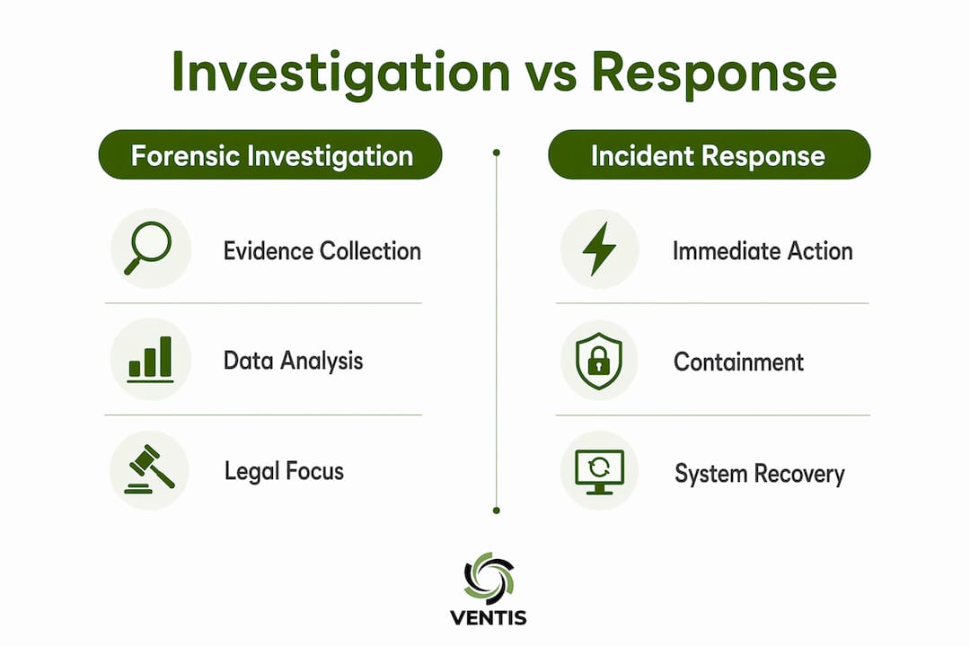 Infographic comparing forensic investigation and incident response