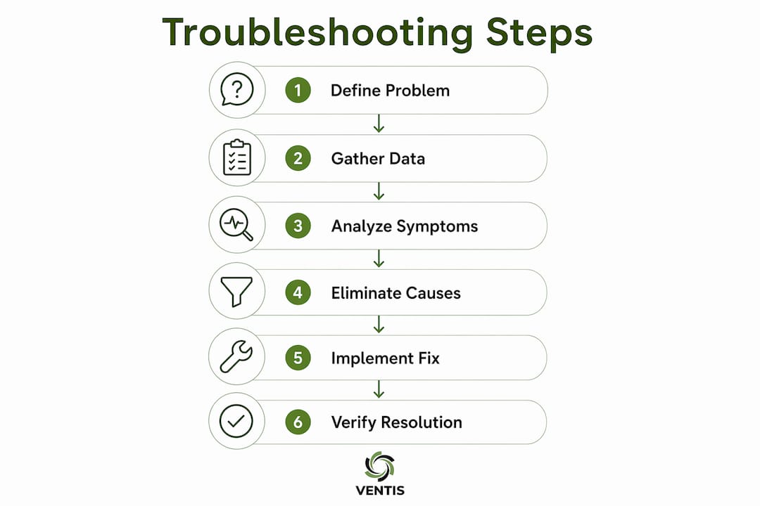 Infographic showing network troubleshooting steps