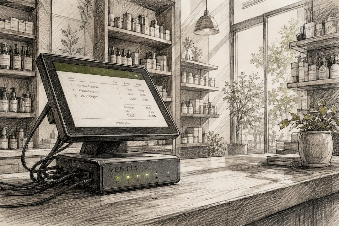 Point-of-sale terminal active in retail store