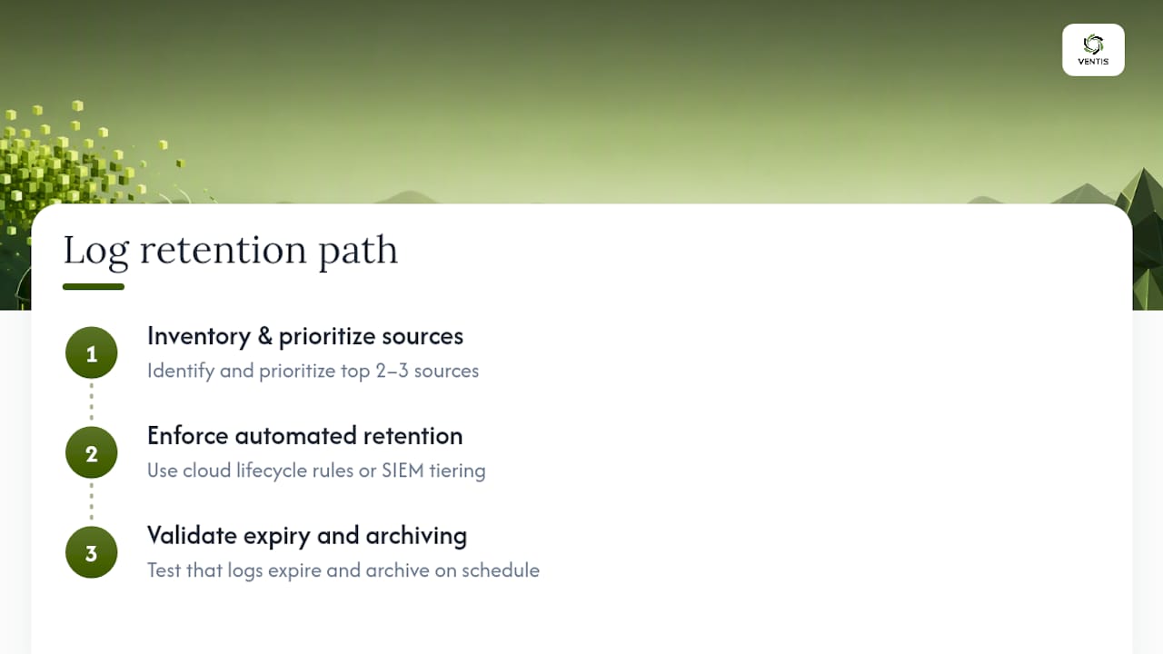 Three-phase 90-day log retention plan